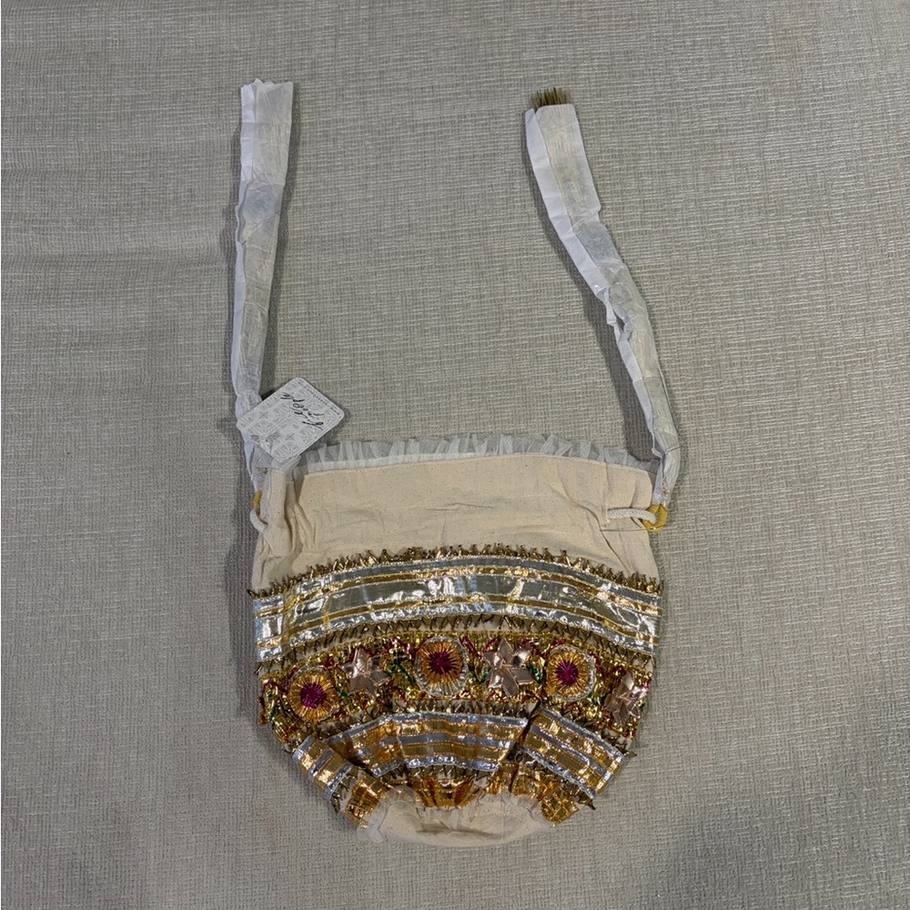 Free People Seasons Sparkle Mini Gift Sack Embroidered Pouch Bag Gold NEW NWT - Picture 11 of 14
